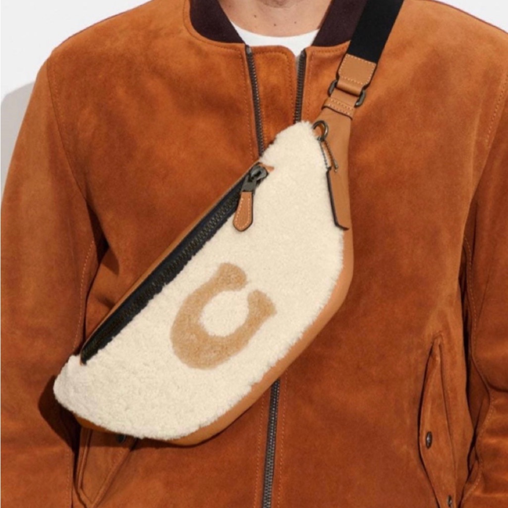 Nwt Authentic Coach Warren Genuine Shearling Leather Belt Bag
